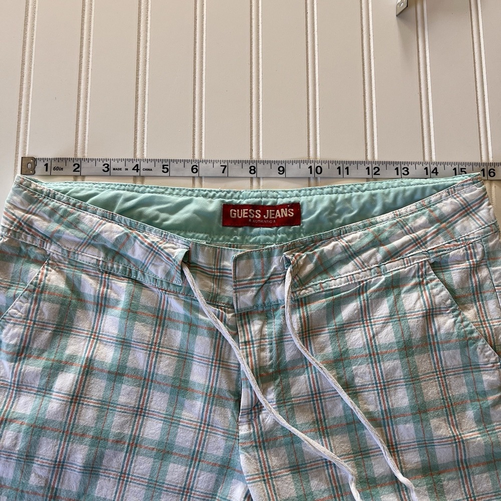 3/$25 Sale! Guess Jeans Women's Bermuda Shorts Size 29‎ White Teal Plaid - Picture 6 of 8